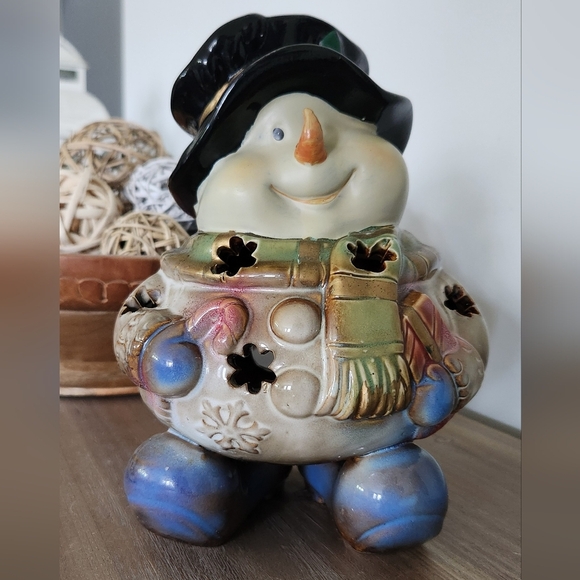 ⛄ Kirkland’s Bohemian Ceramic Snowman Votive Candle Holder, Christmas Decor - Picture 10 of 12